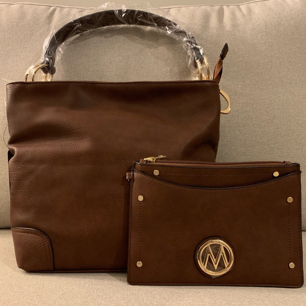 Mia K. Collection Vegan Leather Hobo Bag with Matching Wristlet - NWT
